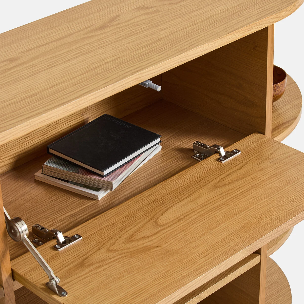 Maddy Oak Veneer Console Table with 1 Flap Door and 8 Compartments – image 5