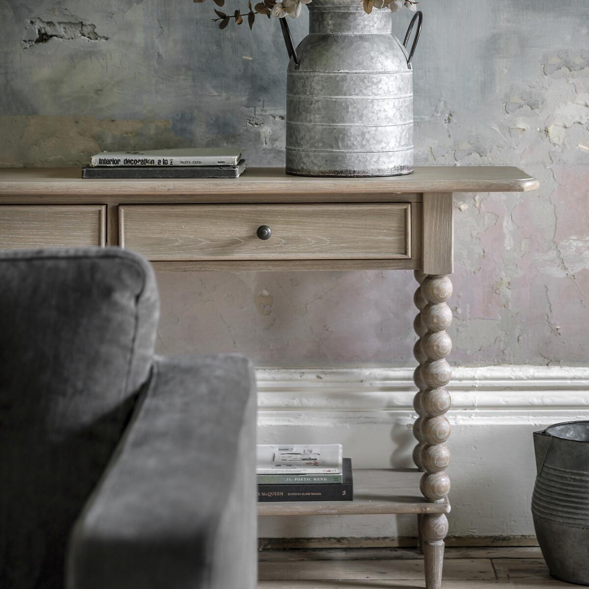 Ames Oak Console Table with Pompom Legs – image 5