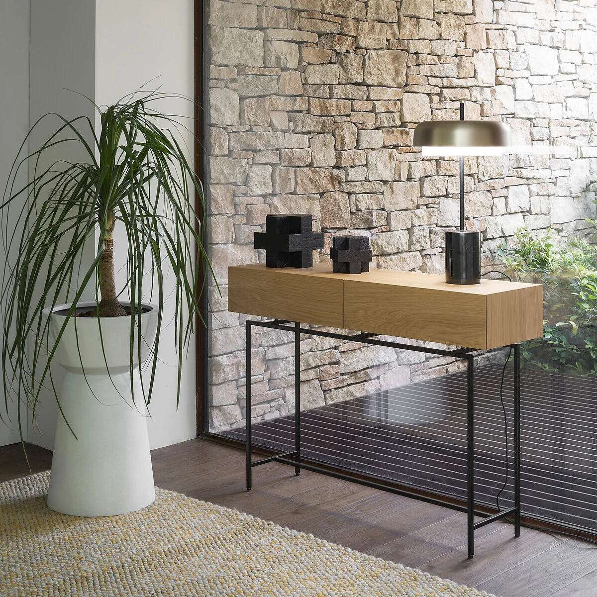 Oreko Console Table in Oak Veneer, 2 Drawers – image 2