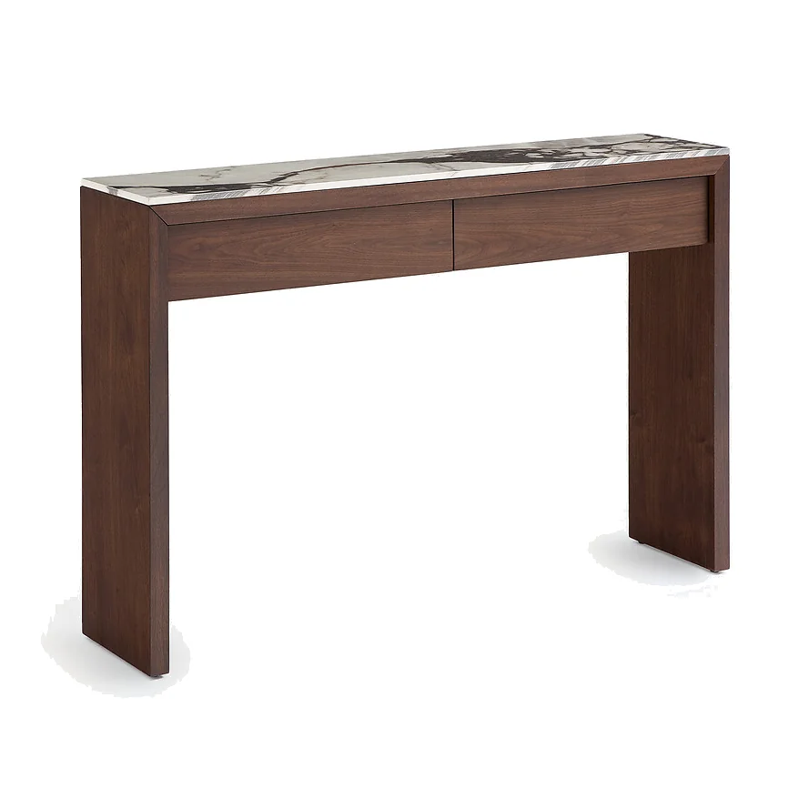 Diana Marble-Effect Ceramic and Walnut Veneer Console Table