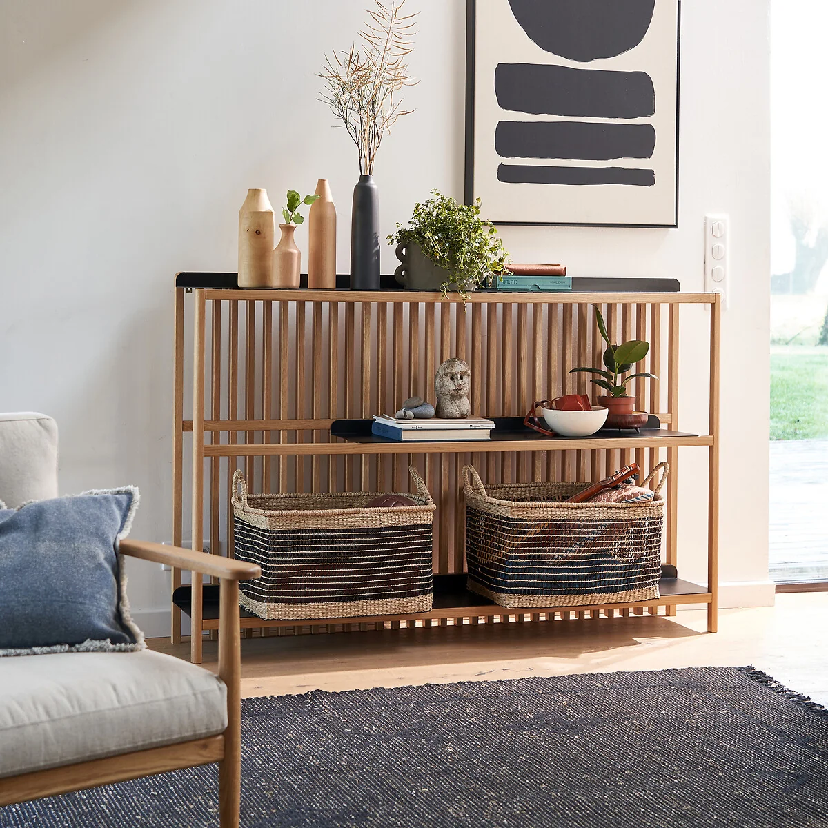Jac Solid Oak & Metal Slatted Console Table – image 2