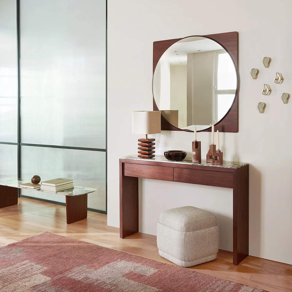 Dolmena Ceramic and Walnut Veneer Low Console Table – image 2
