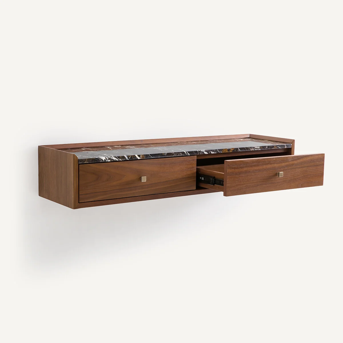 Noham Wall-Mounted Console Table in Walnut Veneer and Amber Marble – image 4