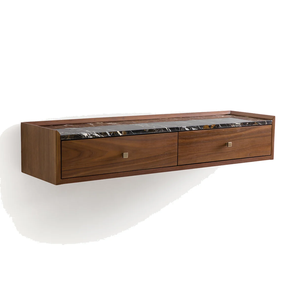 Noham Wall-Mounted Console Table in Walnut Veneer and Amber Marble – image 1