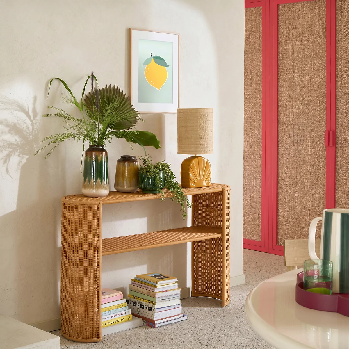 Joema Woven Rattan Two-Shelf Console Table – image 2