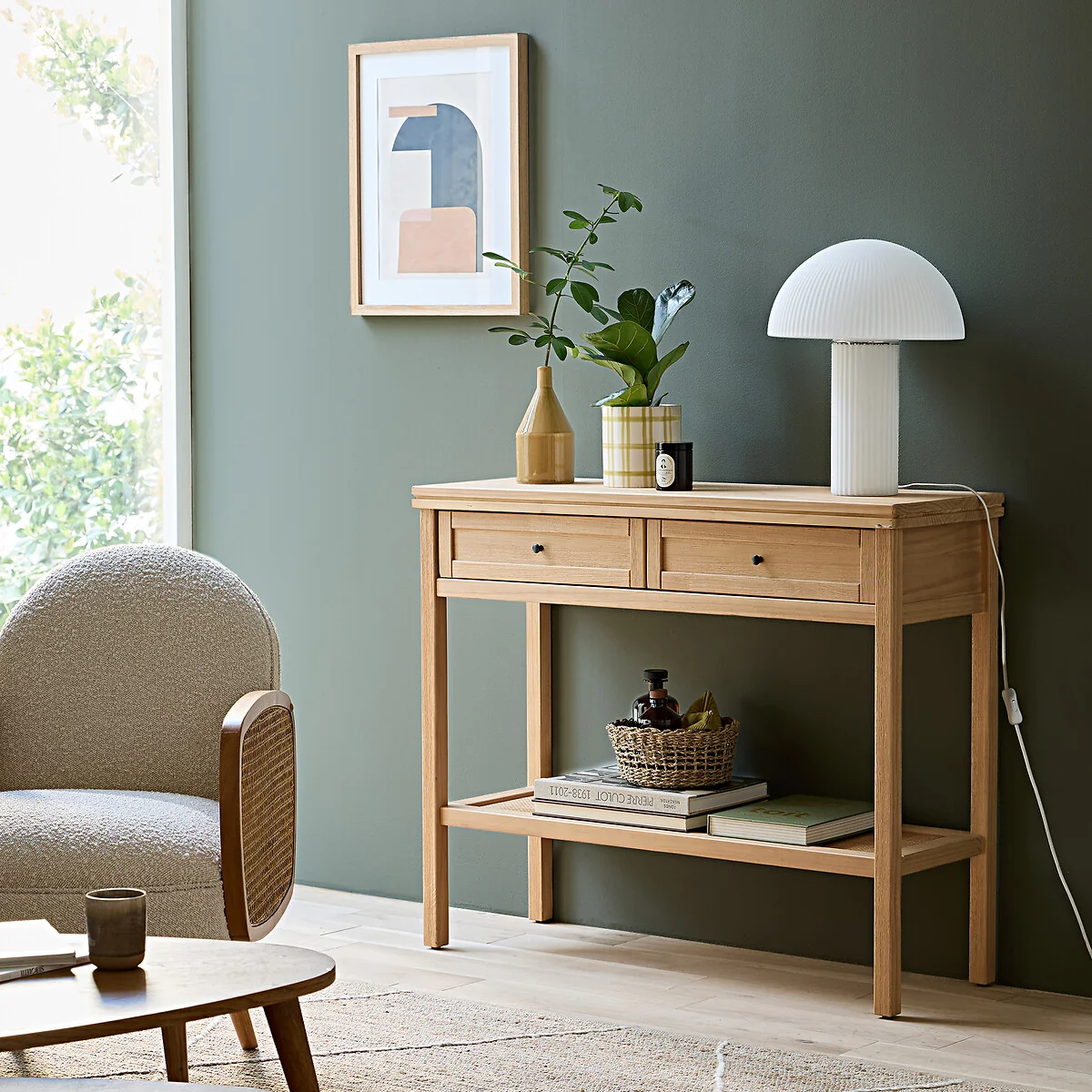 Gabin Solid Pine & Cane Double Level Console Table – image 2