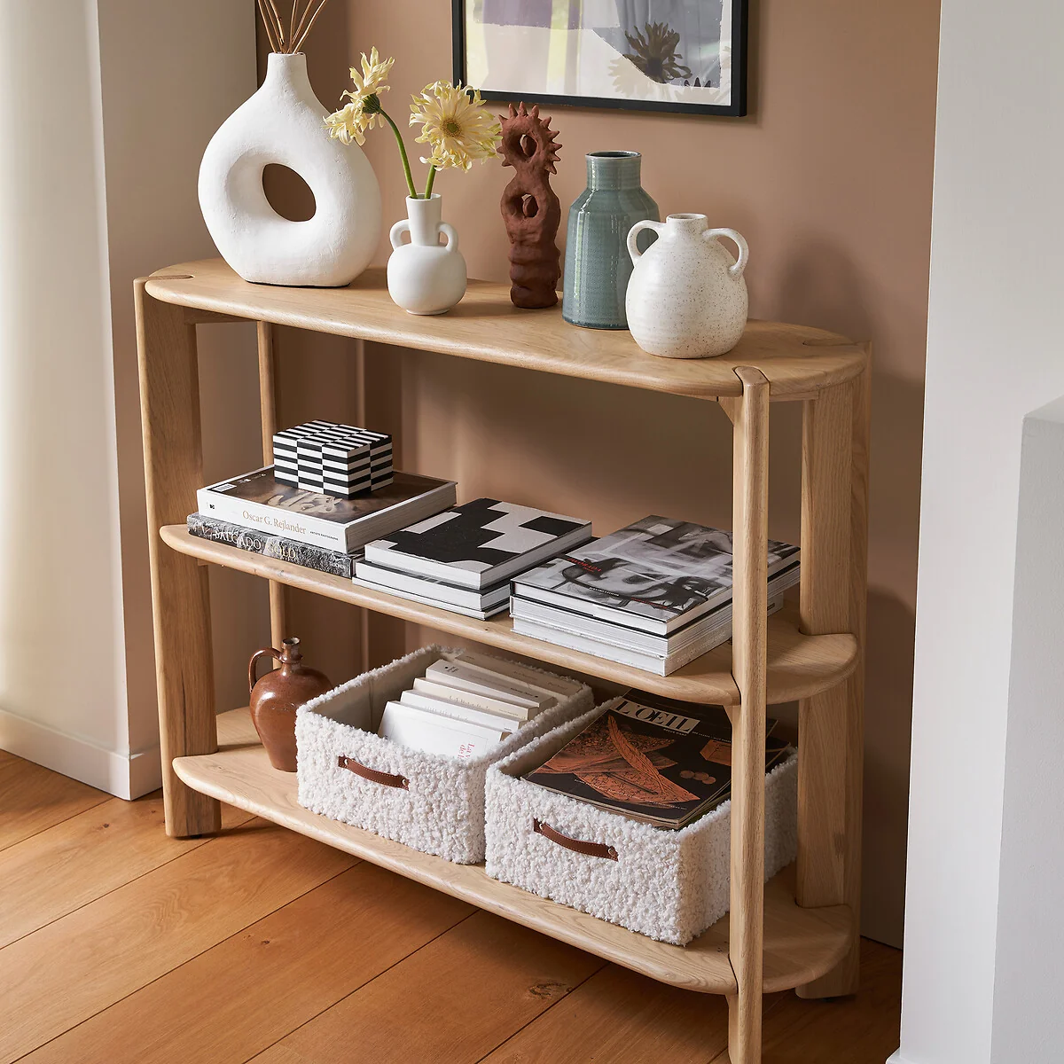 Elmo 3-Shelf Console Table in Solid Oak – image 2