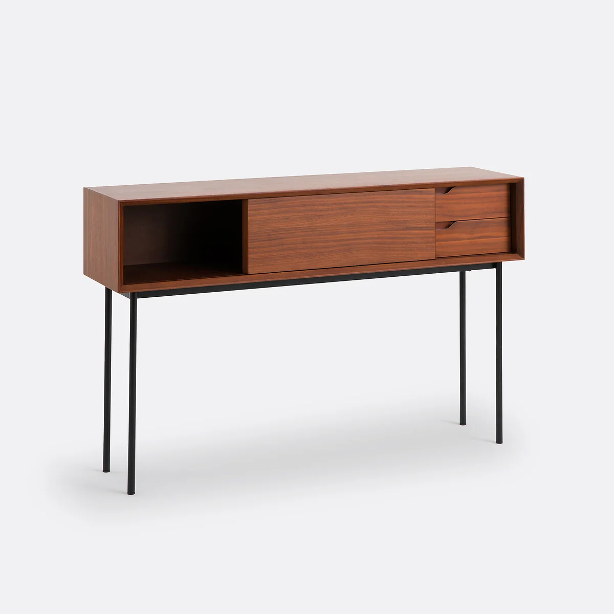 Noyeto Console Table with 1 Door, 2 Drawers in Walnut Veneer – image 4