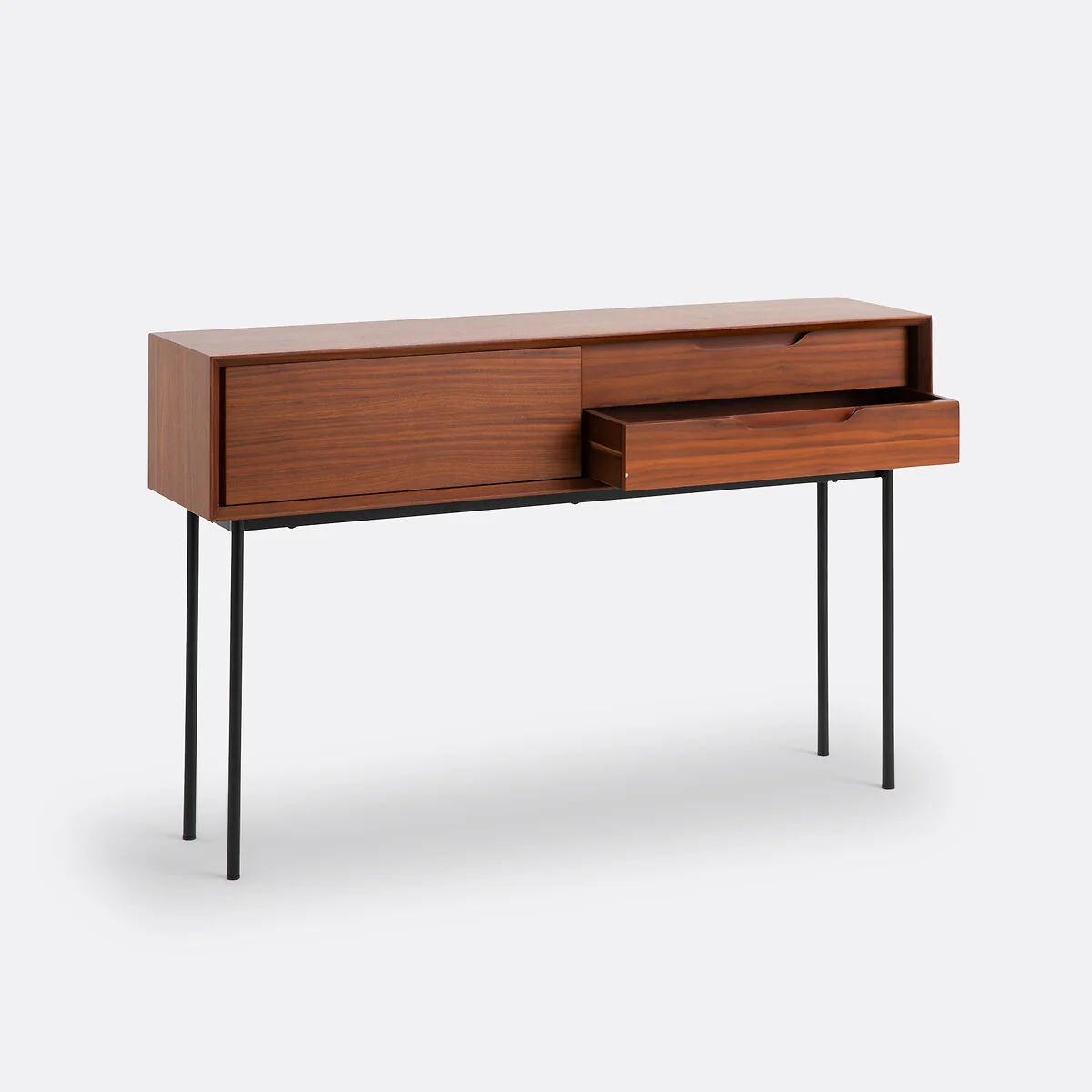 Noyeto Console Table with 1 Door, 2 Drawers in Walnut Veneer – image 5