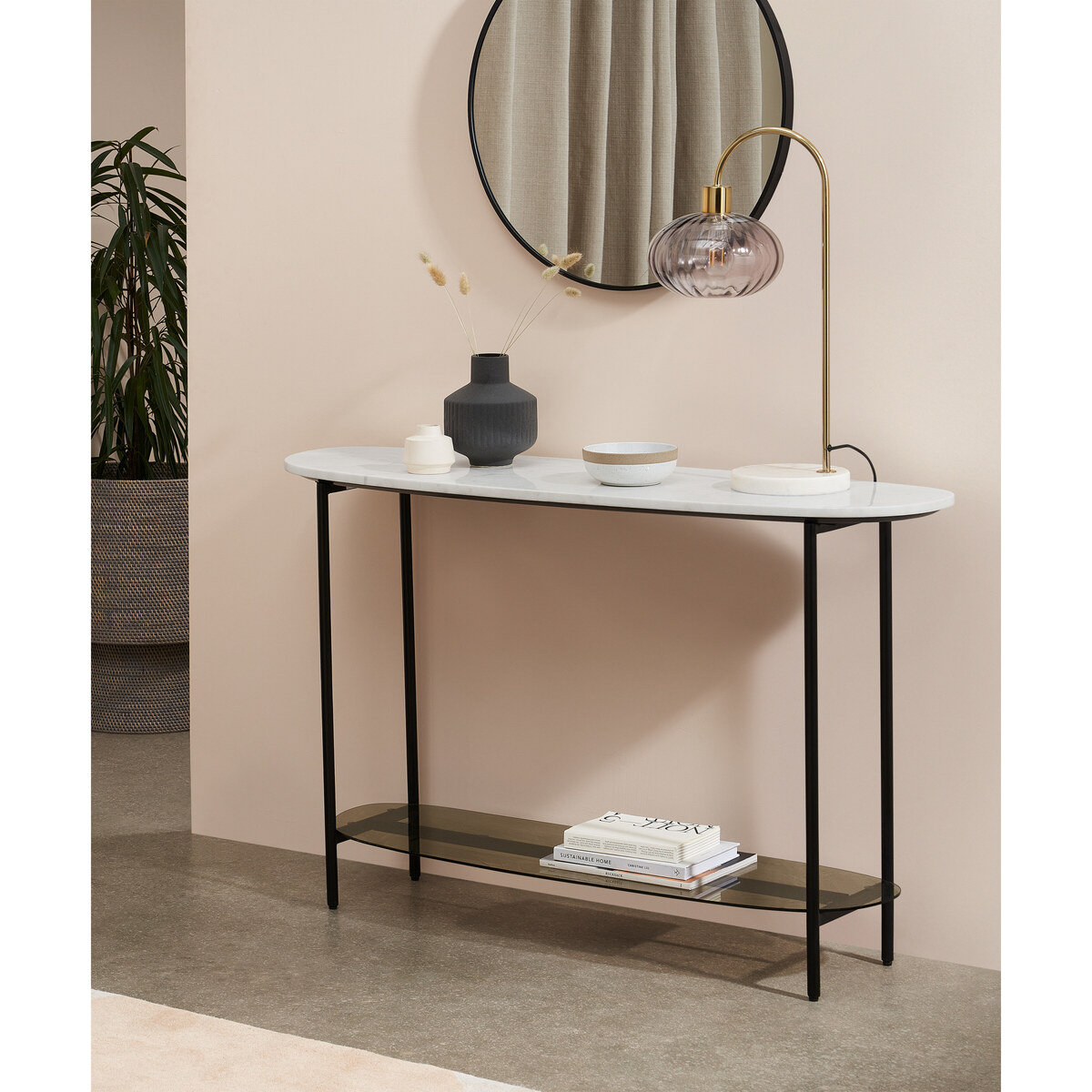 Tiziana Console Table, White Marble & Amber Glass – image 3
