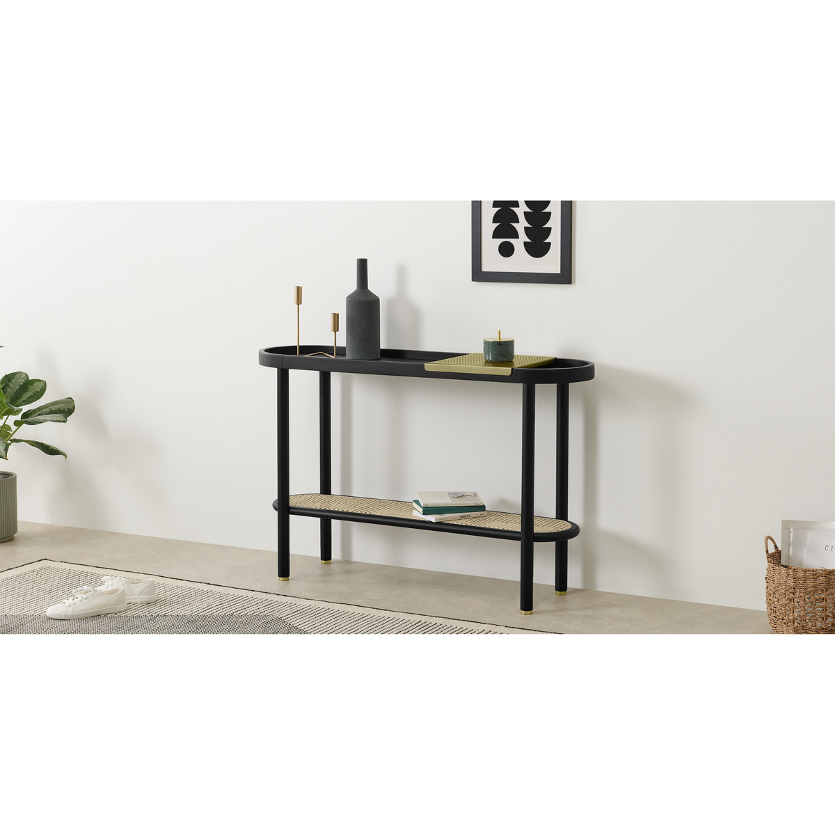 Ankhara Console Table, Black Stained Oak & Cane – image 3