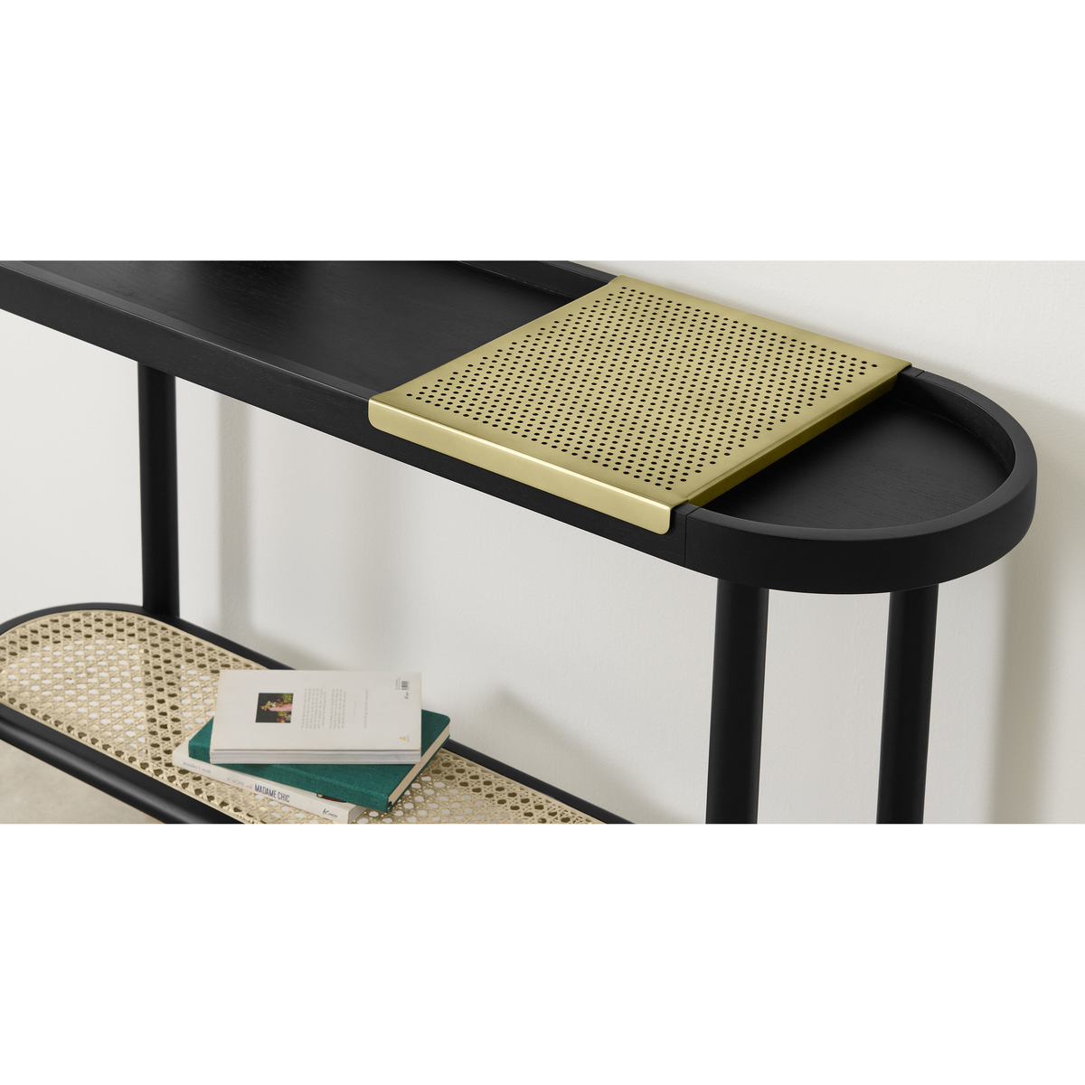 Ankhara Console Table, Black Stained Oak & Cane – image 4