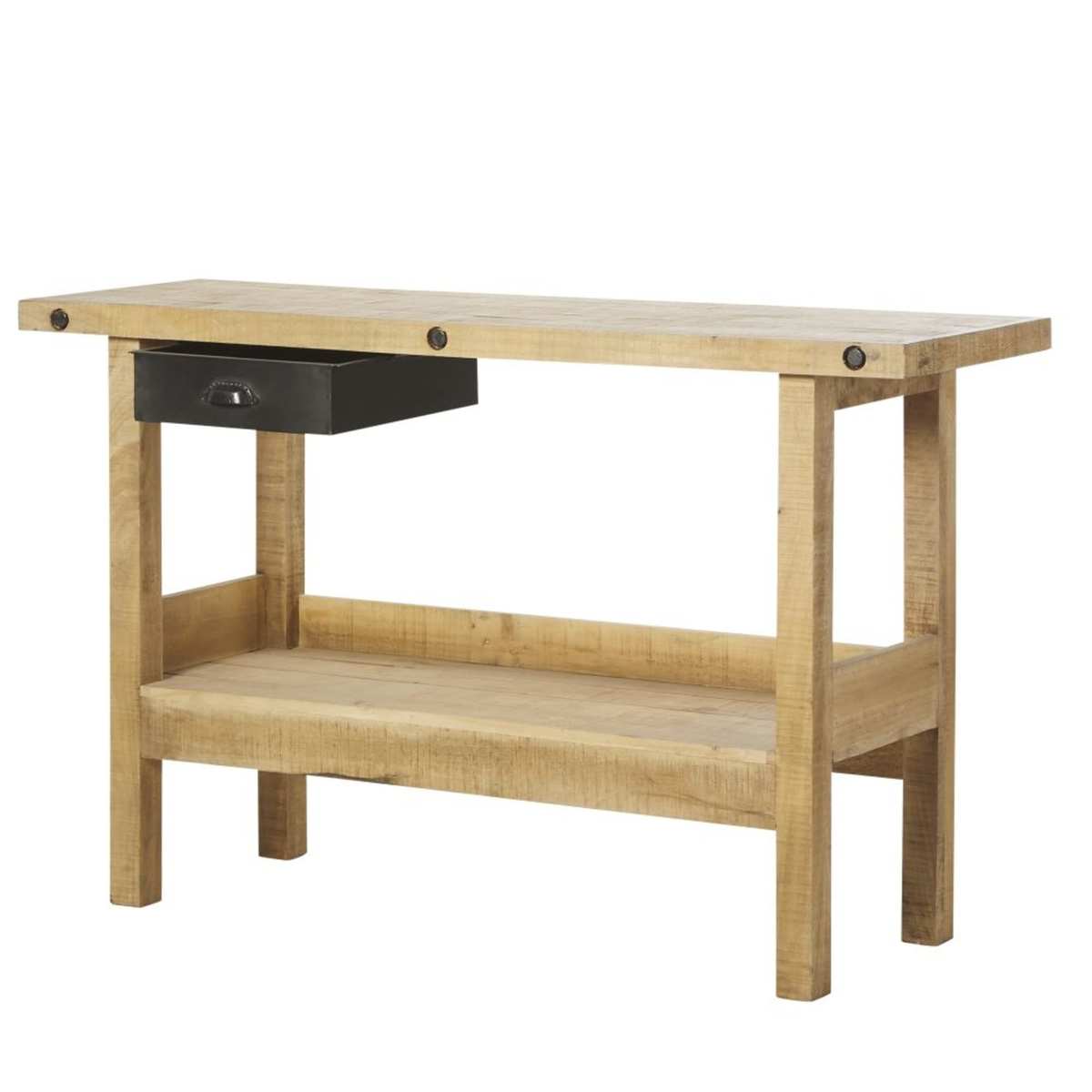Recycled Pine and Metal Industrial 1-Drawer Console Table Carpenter – image 3