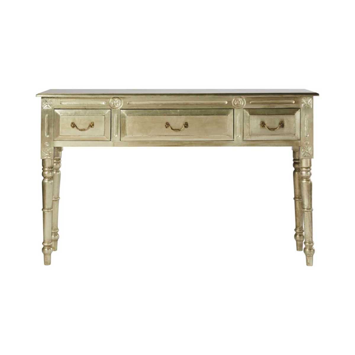 Silver Aged Effect Solid Mango Wood 3-Drawer Console Table Maharaja – image 2