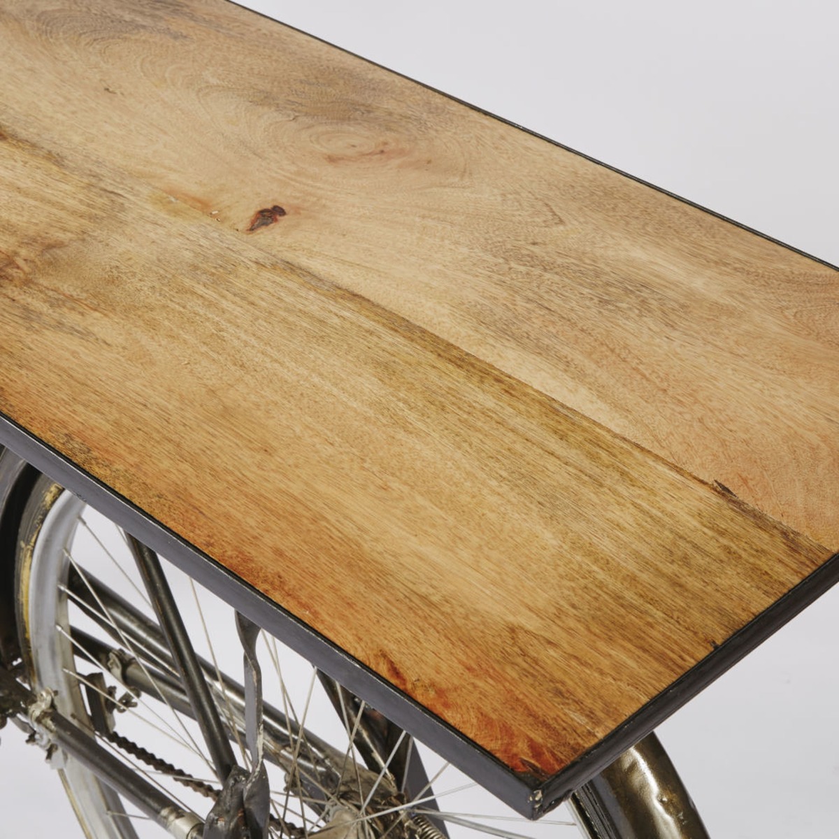 Black Metal and Mango Wood Industrial Bicycle Console Table Bicyclette – image 3
