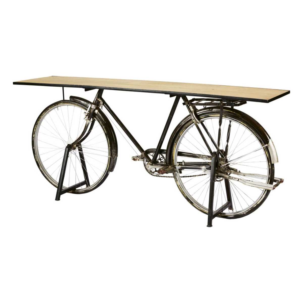 Black Metal and Mango Wood Industrial Bicycle Console Table Bicyclette – image 1