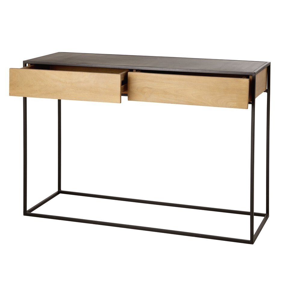 Black Metal and Solid Mango Wood 2-Drawer Console Table – image 3
