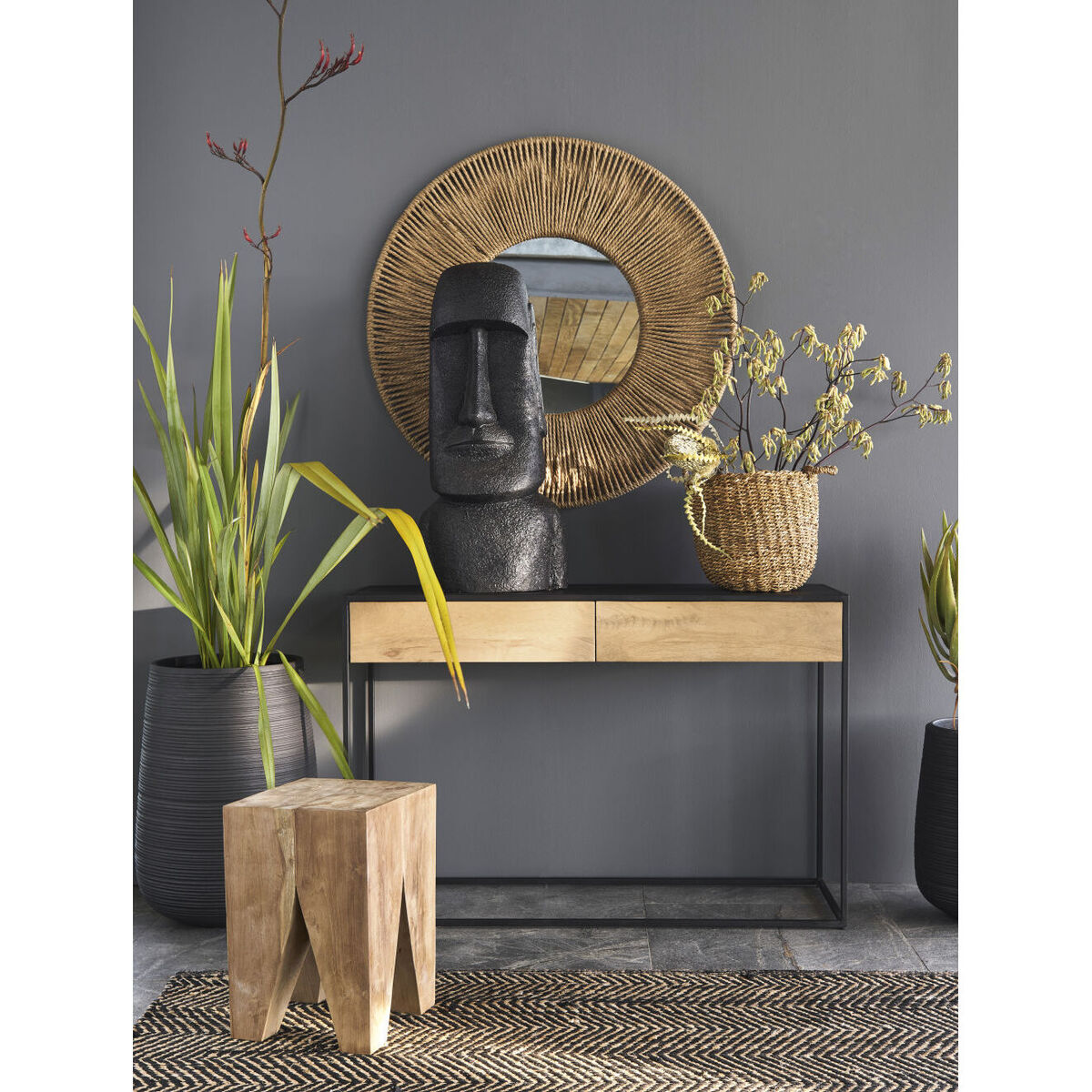 Black Metal and Solid Mango Wood 2-Drawer Console Table – image 8