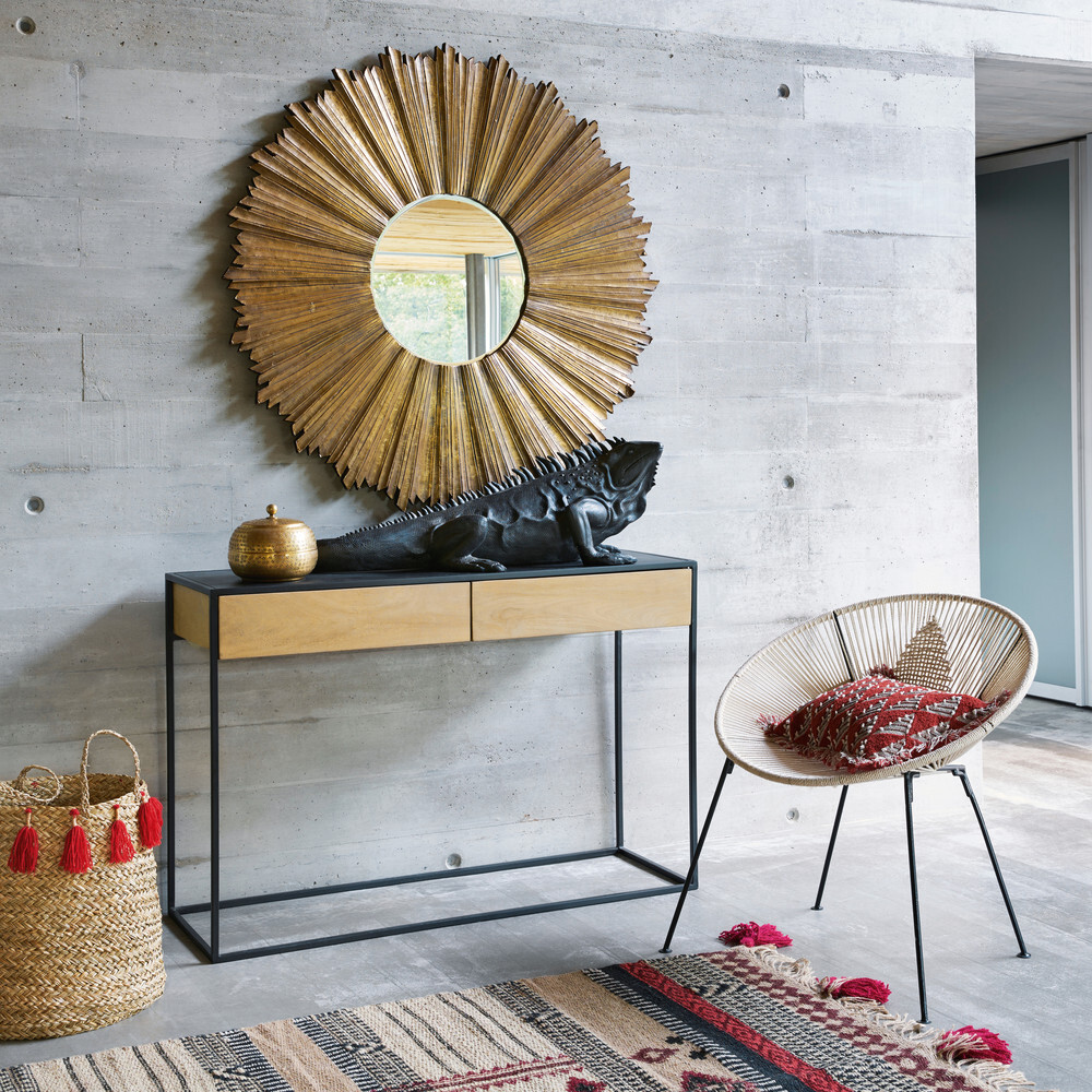 Black Metal and Solid Mango Wood 2-Drawer Console Table – image 9