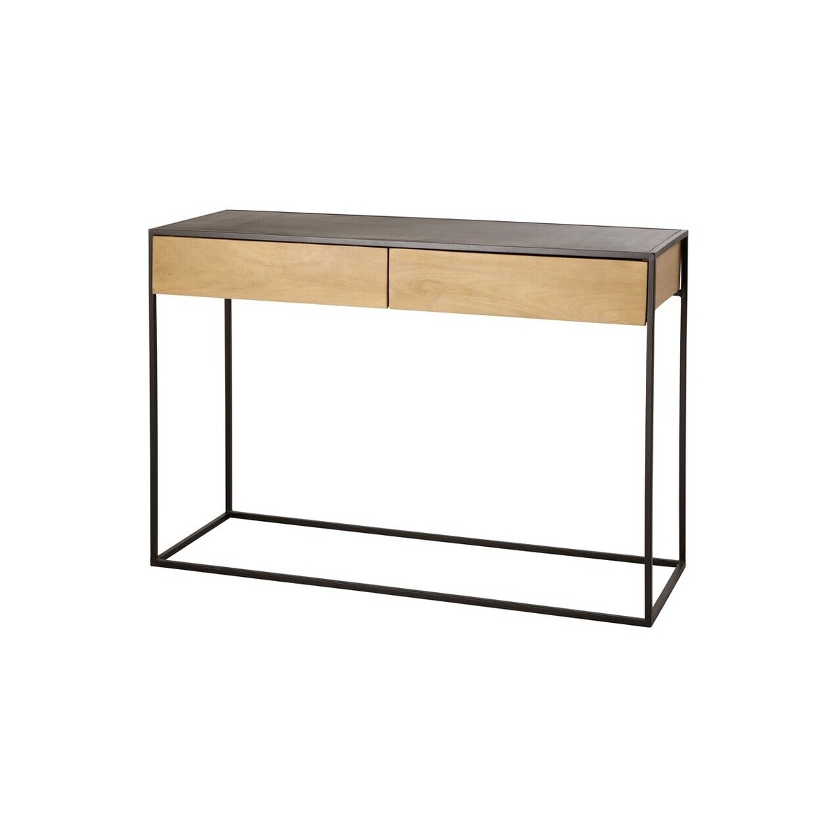 Black Metal and Solid Mango Wood 2-Drawer Console Table – image 1
