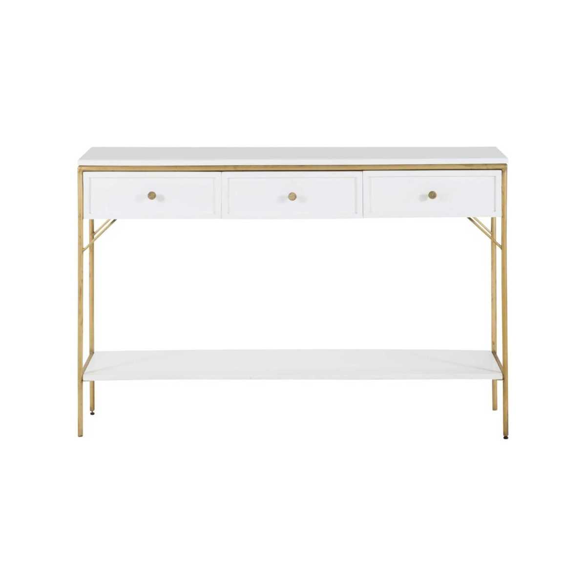 White Solid Acacia 3-Drawer Console Table Izmir – image 2