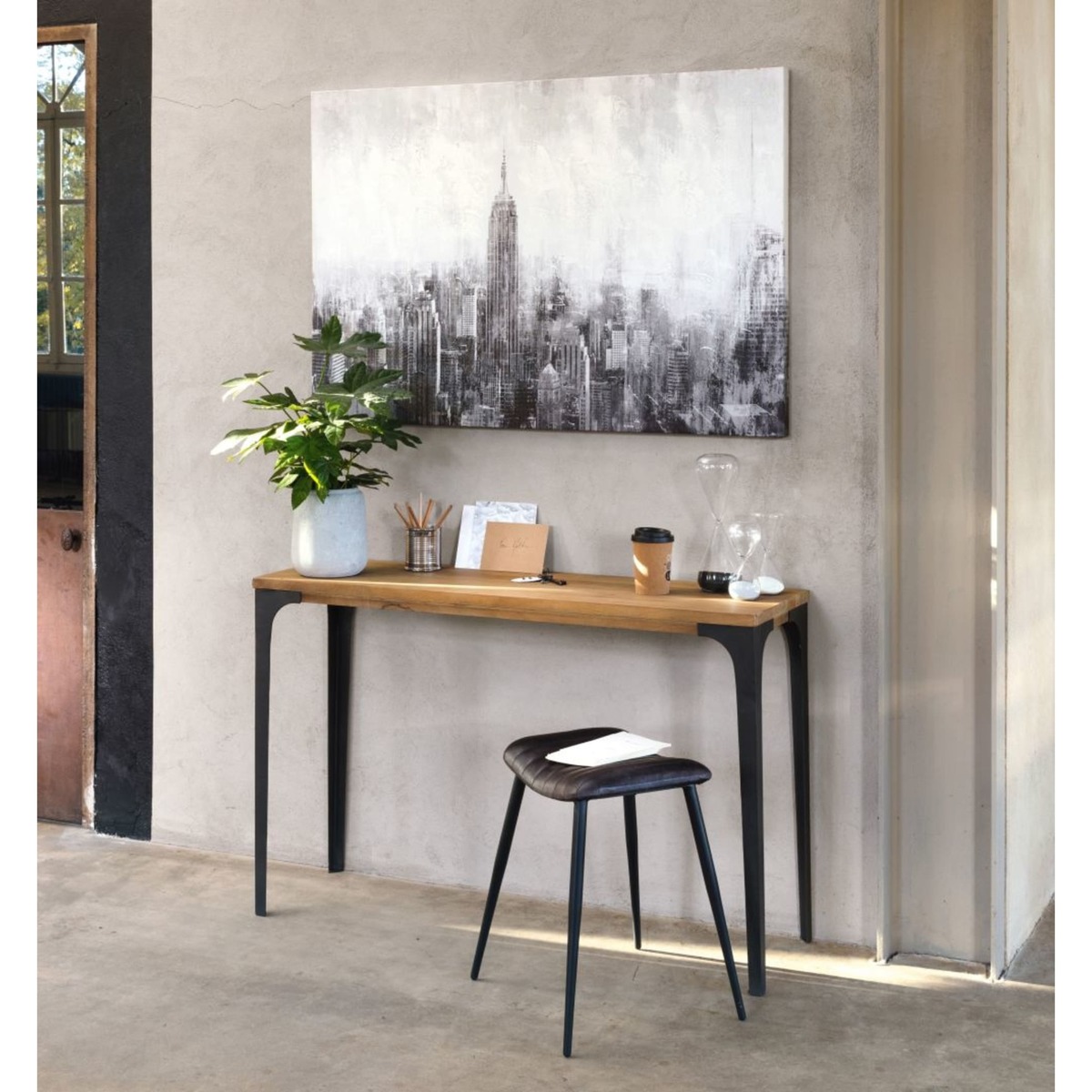 Metal and solid mango wood console table W 120cm Metropolis – image 4