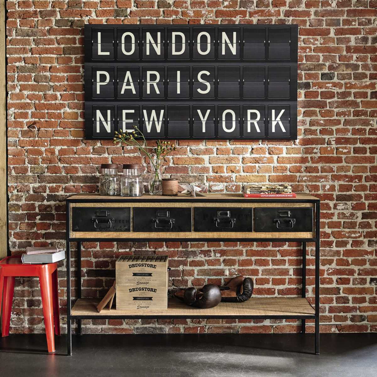 Solid Mango Wood and Black Metal Industrial Console Table Manufacture – image 4