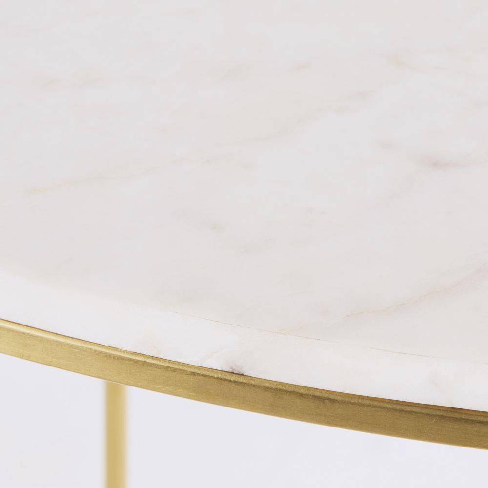 Curved Brass-Coloured Metal and White Marble Console Table – image 3