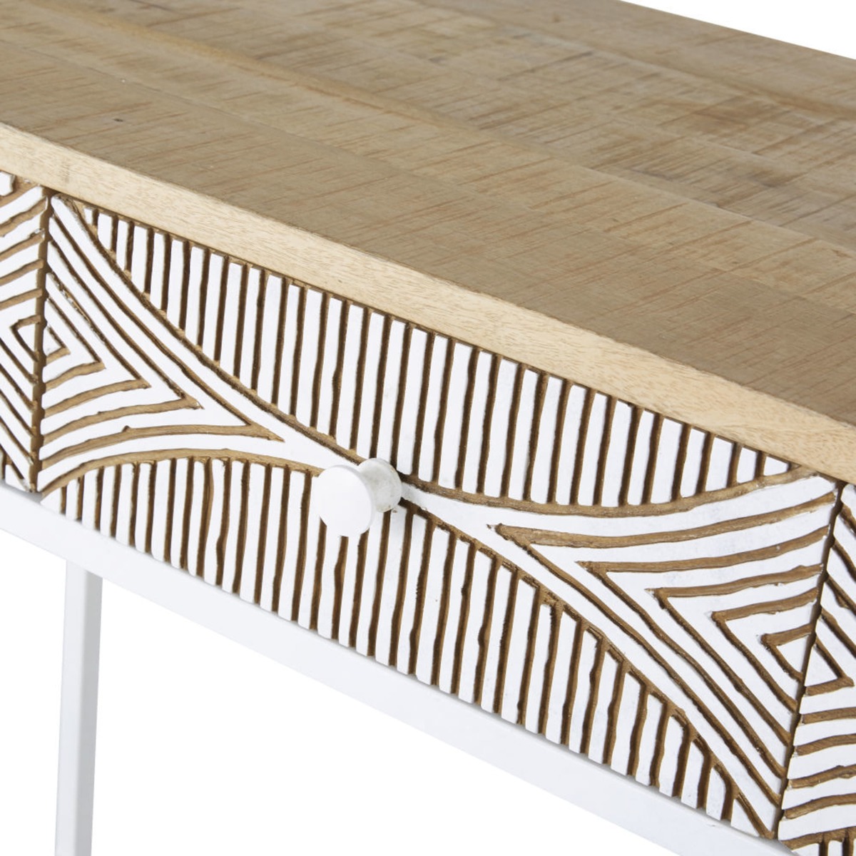 Carved Solid Mango Wood 3-Drawer Console Table Santao – image 3