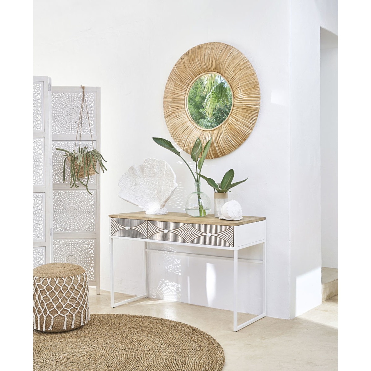 Carved Solid Mango Wood 3-Drawer Console Table Santao – image 4