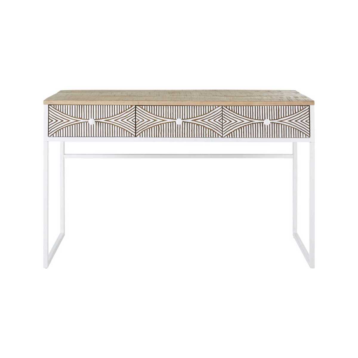 Carved Solid Mango Wood 3-Drawer Console Table Santao – image 1