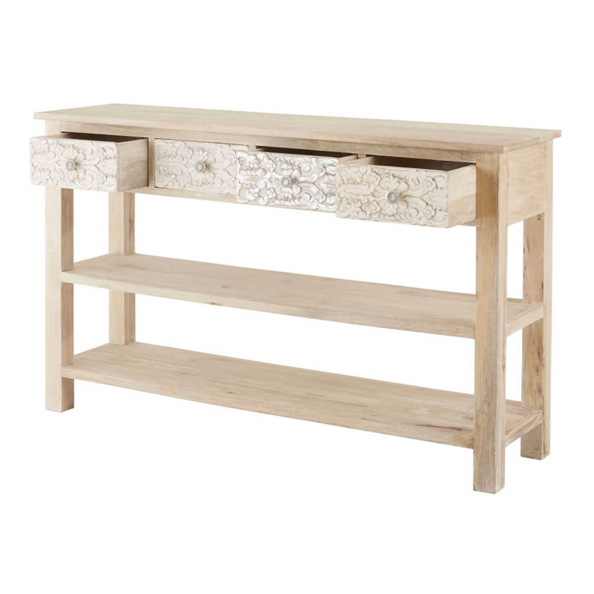 Carved Solid Mango Wood 4-Drawer Console Table Namaste – image 3