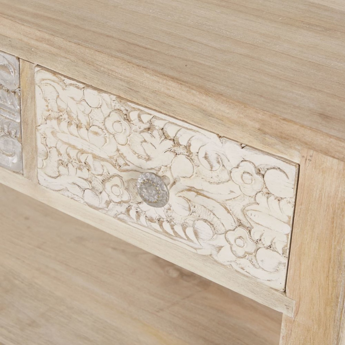 Carved Solid Mango Wood 4-Drawer Console Table Namaste – image 4