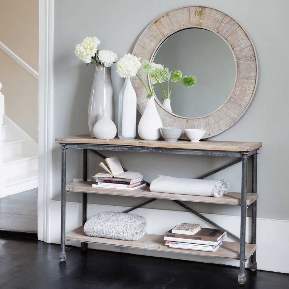 Solid mango wood and metal console table on castors W 130cm Archibald – image 4