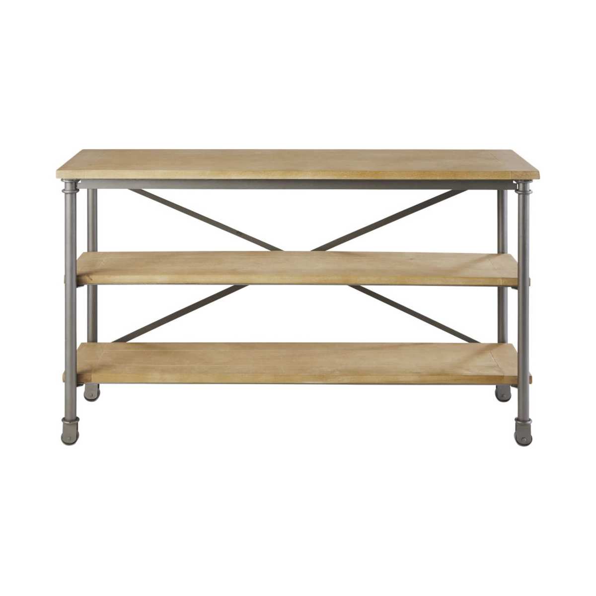 Solid mango wood and metal console table on castors W 130cm Archibald – image 2