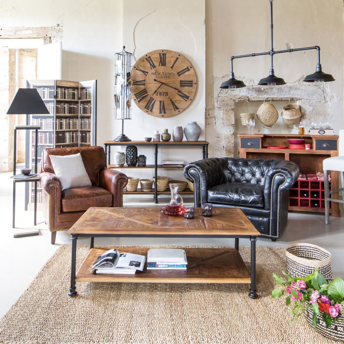 Recycled solid mango wood and metal console table in black W 160cm Fontainebleau – image 3