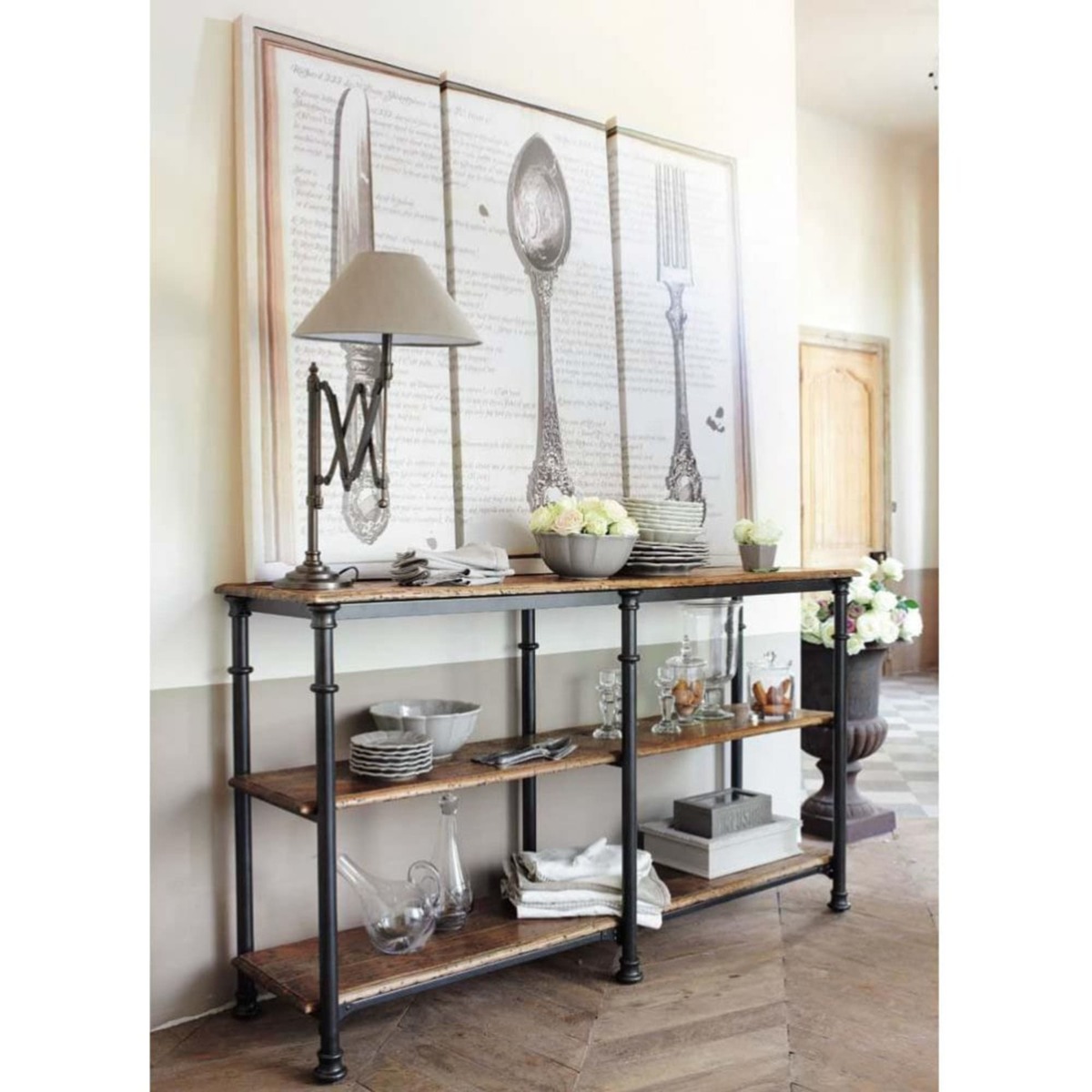 Recycled solid mango wood and metal console table in black W 160cm Fontainebleau – image 5