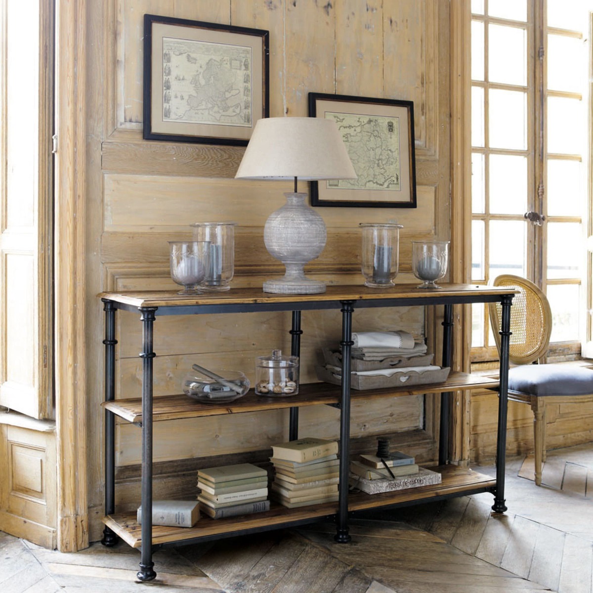 Recycled solid mango wood and metal console table in black W 160cm Fontainebleau – image 8