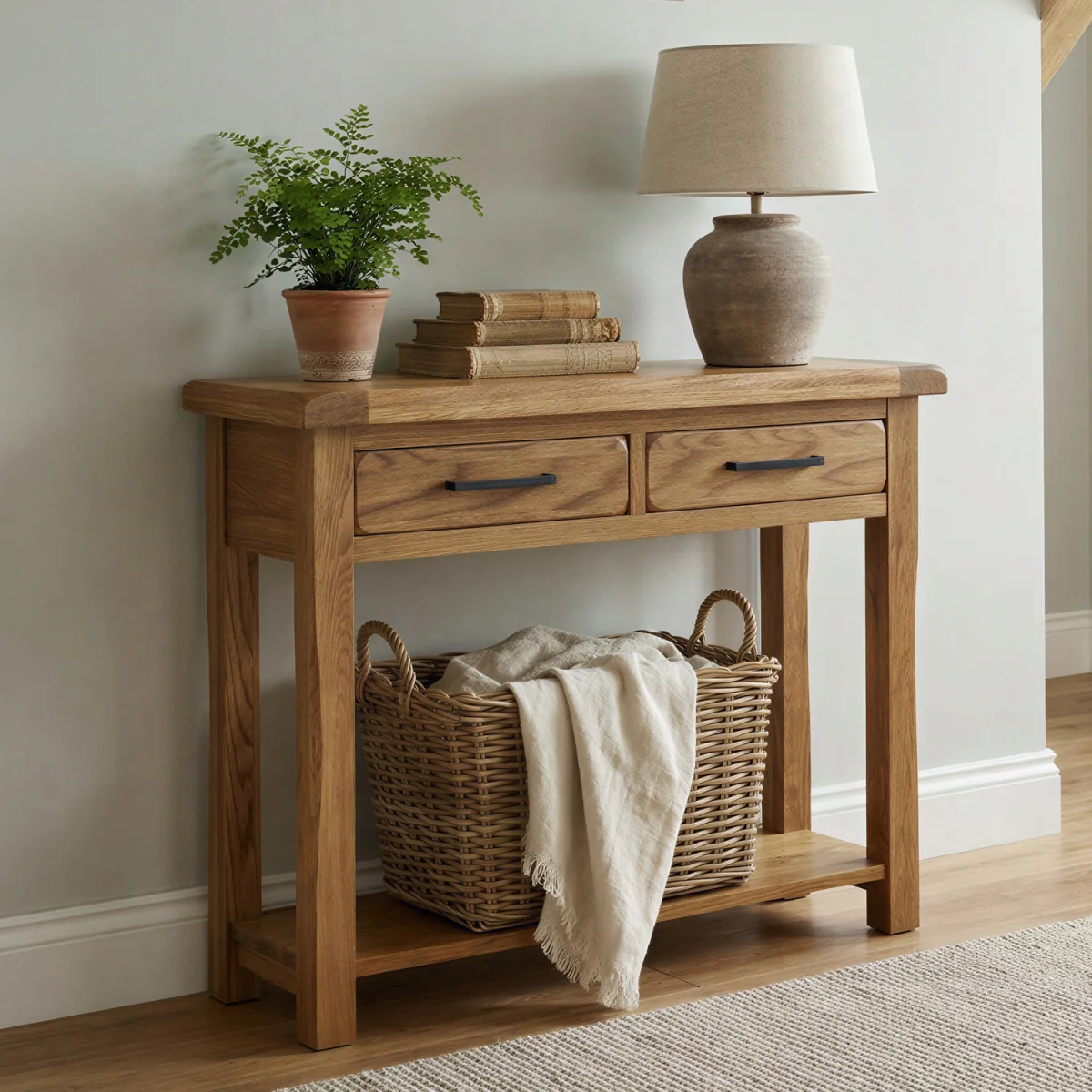 Harrogate Rustic Solid Oak 2 Drawer Console Table – image 2
