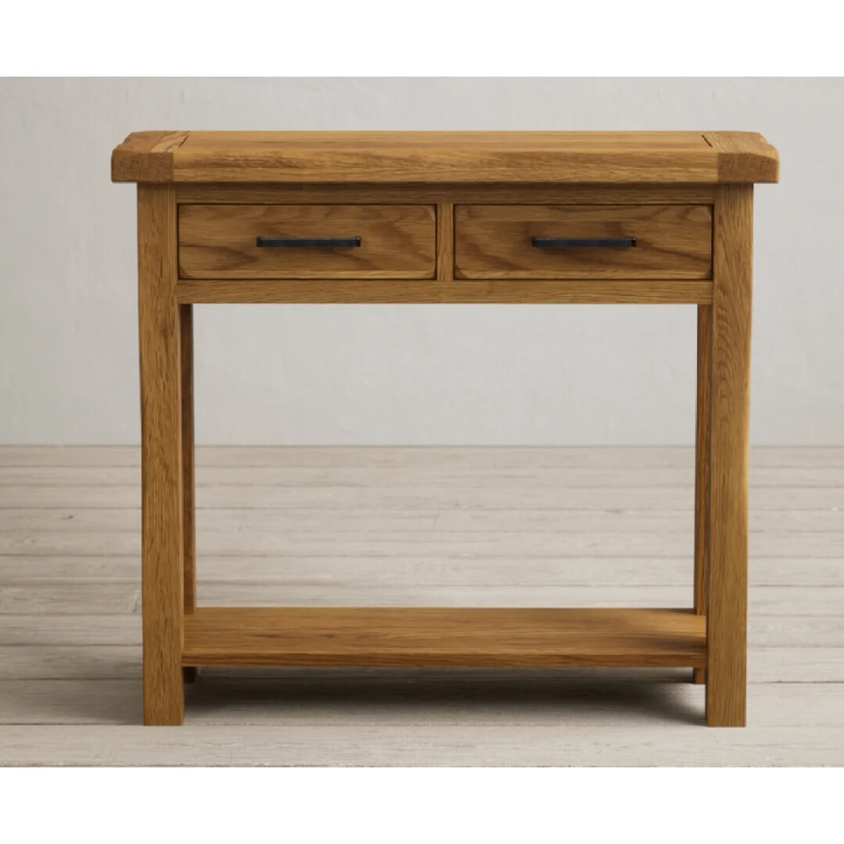 Harrogate Rustic Solid Oak 2 Drawer Console Table – image 4