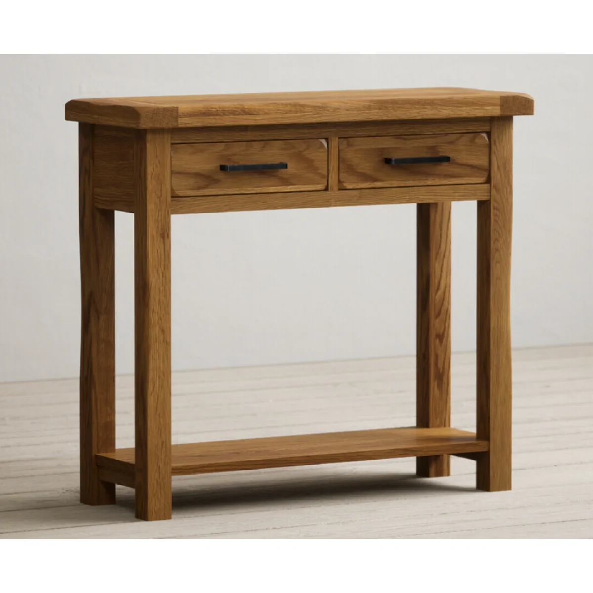 Harrogate Rustic Solid Oak 2 Drawer Console Table – image 5
