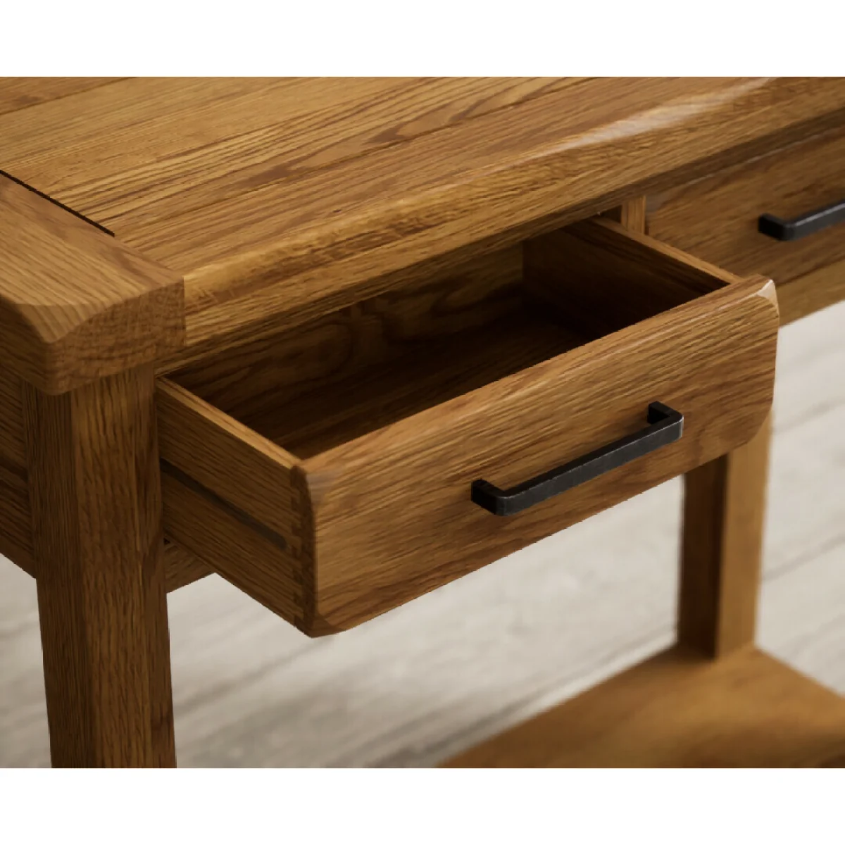 Harrogate Rustic Solid Oak 2 Drawer Console Table – image 7