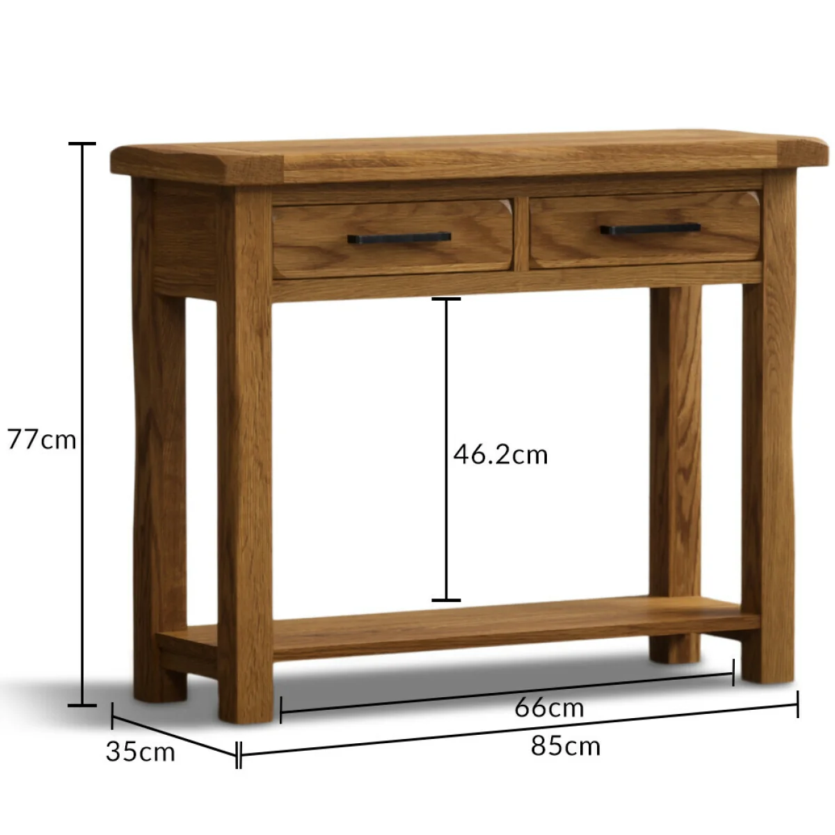 Harrogate Rustic Solid Oak 2 Drawer Console Table – image 10