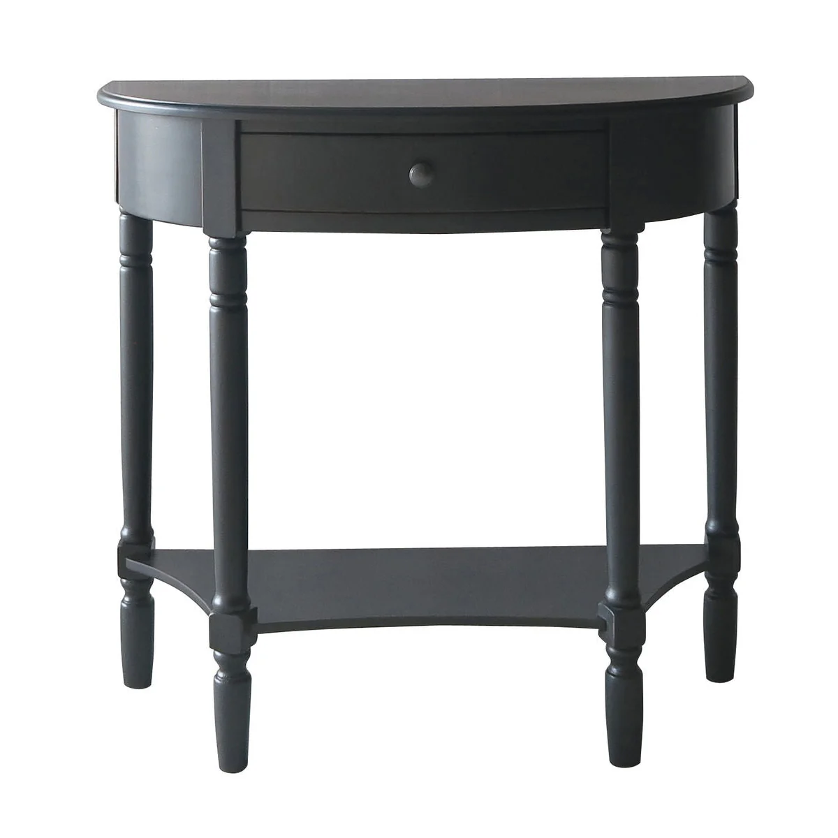 Heritage Black Wooden Half Moon 1 Drawer Console Table with Lower Shelf – image 2