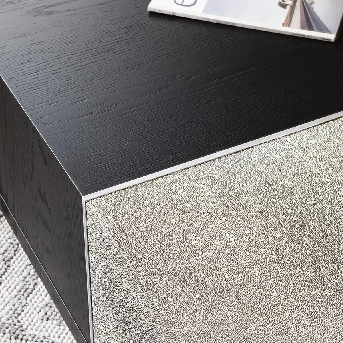 Modern Hallway Entrance Console Table Shagreen Black Oak Metal 140cm – image 5