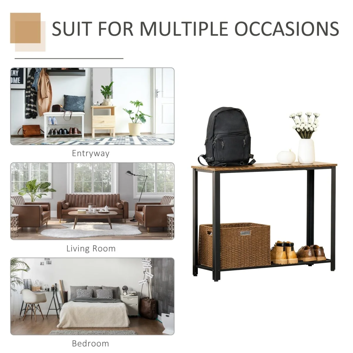 Sovi 101cm Metal and Wooden Rustic Brown Industrial Console Table with Lower Mesh Shelf – image 2