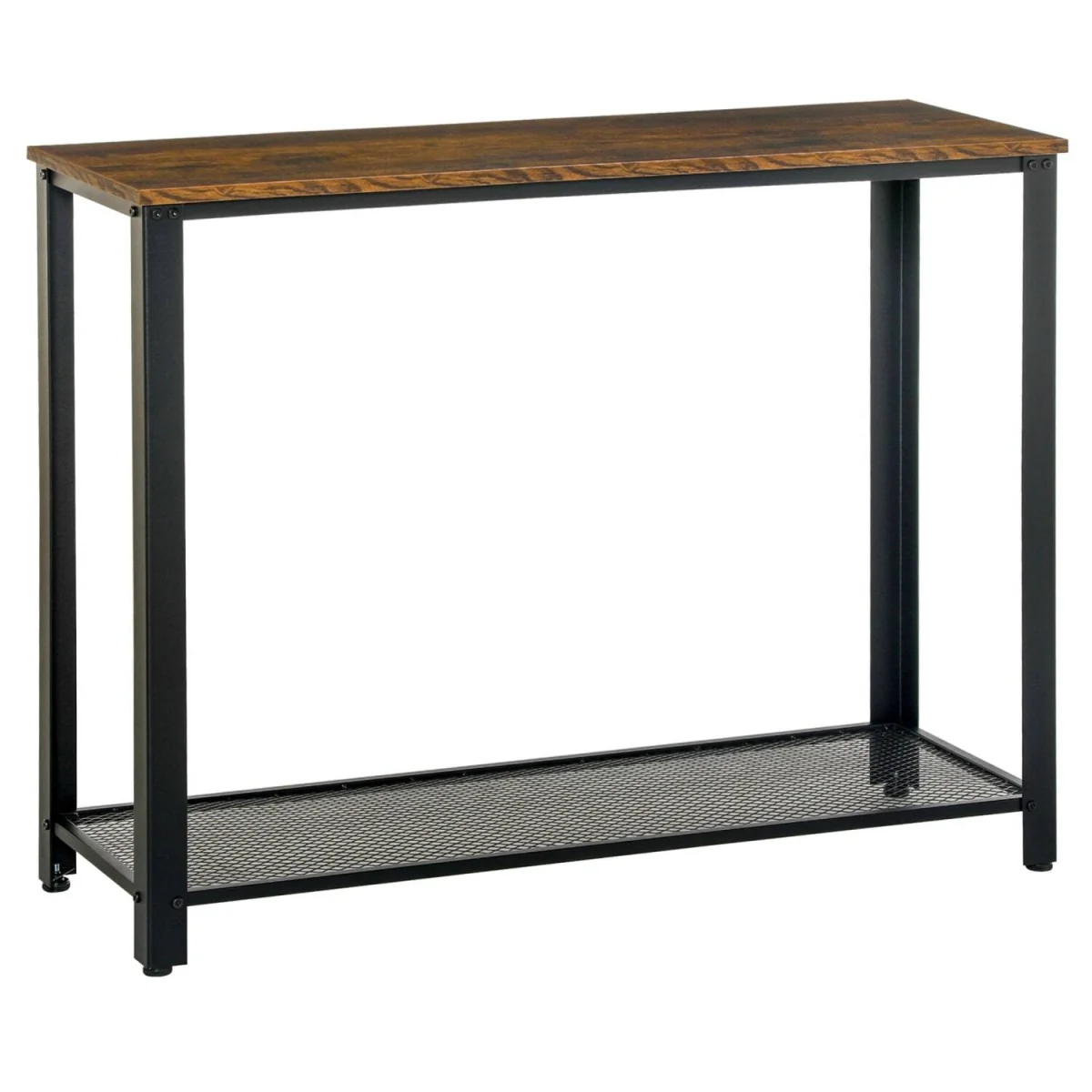 Sovi 101cm Metal and Wooden Rustic Brown Industrial Console Table with Lower Mesh Shelf – image 3