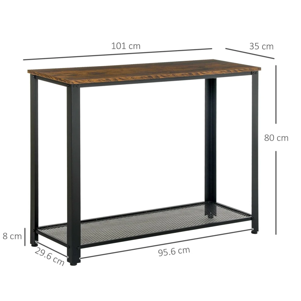 Sovi 101cm Metal and Wooden Rustic Brown Industrial Console Table with Lower Mesh Shelf – image 4