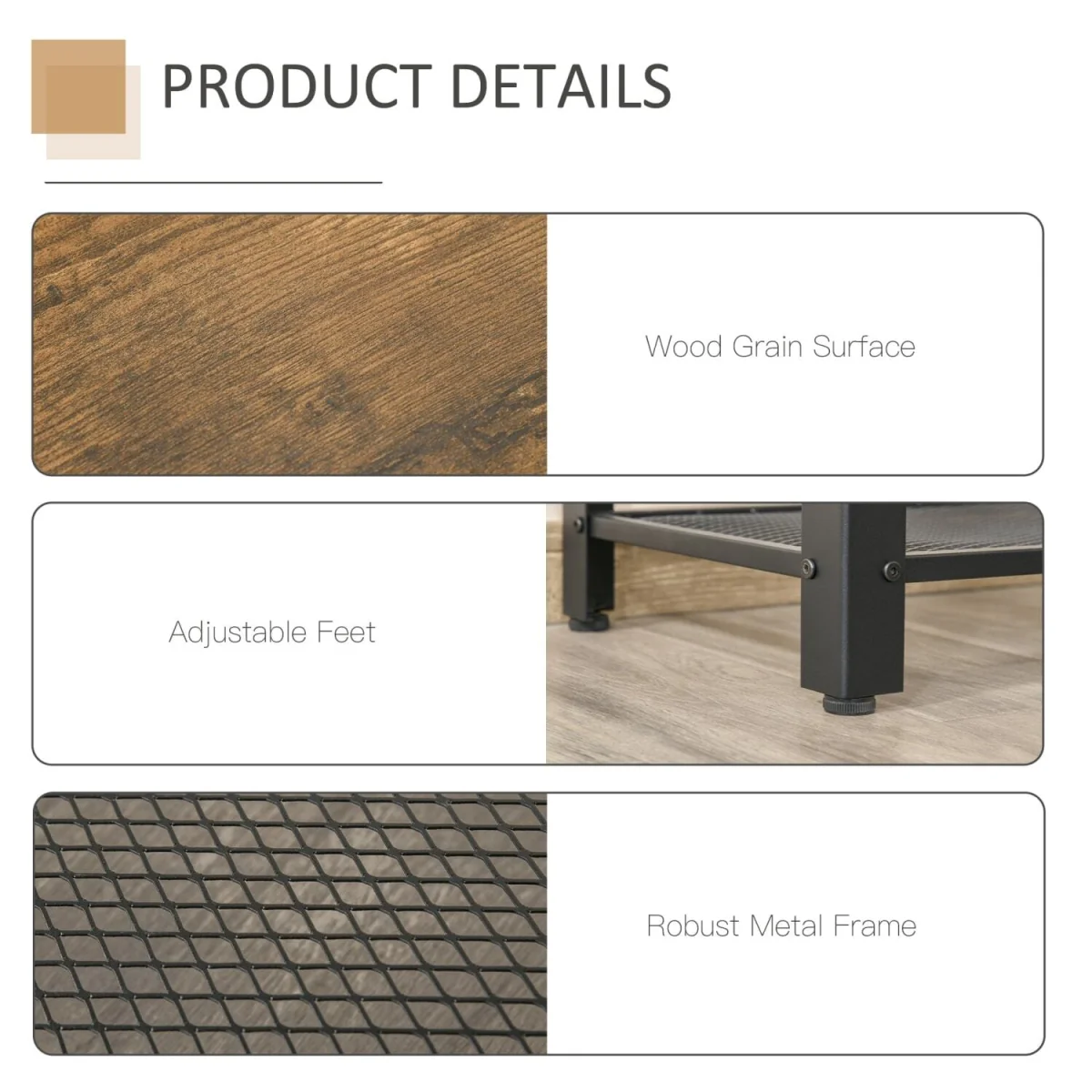 Sovi 101cm Metal and Wooden Rustic Brown Industrial Console Table with Lower Mesh Shelf – image 6