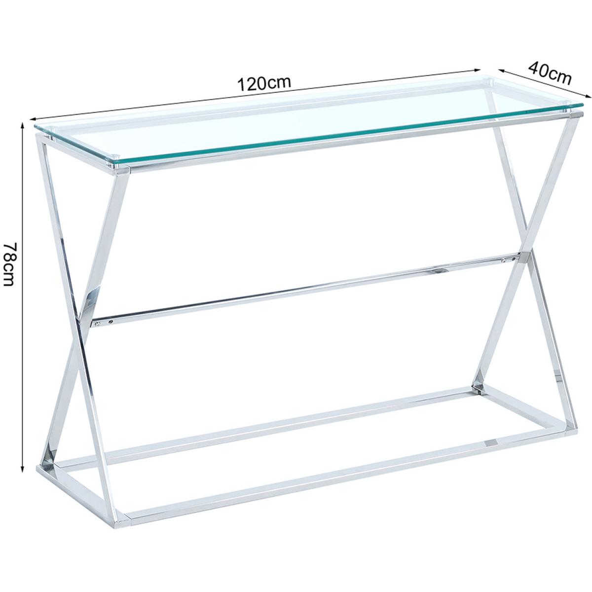 Tempered Glass Top Hallway Tall Console Table Chromed Legs Home Furniture - Silvery – image 2